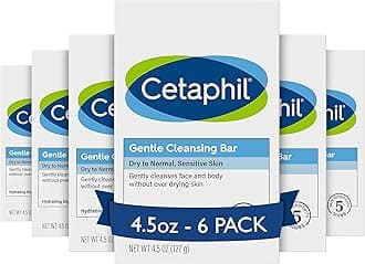 Gentle Cleansing Bar, 4.5 oz Bar (Pack of 6), Nourishing Cleanser Bar For Dry, Sensitive Skin, Non-Comedogenic, (Packaging May Vary)