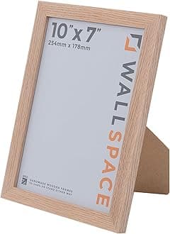 Wall Space 10x7 Oak Picture Frame | Oak 7x10 Photo Frame | 10 x 7 inch | 254x178mm | 25.4x17.8cm | Real Wood with Glass | Handmade Wooden Made in UK