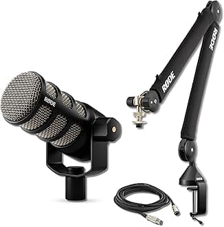 Rode PodMic Dynamic Podcast Microphone with Rode PSA1+ Boom Arm, XLR Cable and StreamEye Polishing Cloth