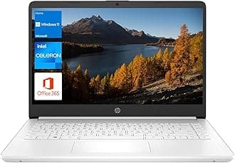 HP Essential Laptop, 14" HD Display, Intel Celeron N4120, 16GB RAM, 64GB eMMC+256GB Micro SD, Webcam, HDMI, Wi-Fi, RJ-45, 1 Year Office 365, Windows 11 Home, White