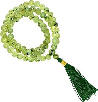 Crystal Heaven Certified Prehnite Green Japa Mala Saadi - 108 Beads Buddhist Prayer Beads - Aaa Grade Original Healing Gemstone Agate Mala For Yoga Meditation Spiritual Reiki Feng Shui