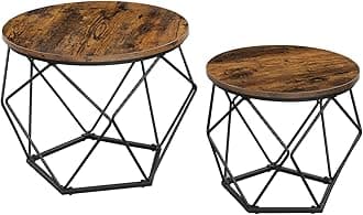 VASAGLE Set of 2, Side Table, Chipboard, Steel, Rustic Brown + Black