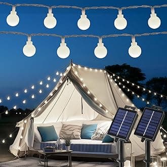 Brightown Solar Lights Outdoor Waterproof, 2 Packs Total 39Ft 120 LED Globe Solar String Lights for Outside, 8 Modes Outdoor Solar Lights for Yard Balcony Patio Tree Canopy Party (Pure White)