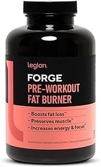 LEGION Forge Fasted Fat Burner - Thermogenic Fat Burner, Target Stomach Fat and Trim Belly Fat with Yohimbe, HMB Supplement, Choline. All Natural |45 Servings| 180 Count (Pack of 1)
