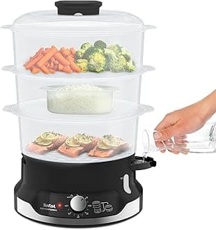 Ultracompact Steam Cooker, 9L, Stackable Storage System, 3-Tier Food Steamer, BPA-Free Bowls, 60-Min Timer, Refill While Steaming, Rice Accessory, Removable Cooking Bowls,VC204865