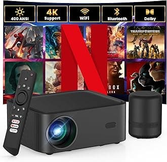HAPPRUNProjector with Wifi and Bluetooth, Netflix-Licensed Smart Projector, 400ANSI 1080P FHD Projector with External Speaker, Video Projector for Home Theater/Gaming/Outdoor/Movie Night