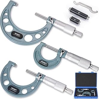 3Pcs Outside Micrometer Set, 0-3" Machinist Micrometer, Ultra-Precision Carbide Tipped Measuring Tool Set, 0.001" Graduation, +/-0.0001" Accuracy, Protective Case