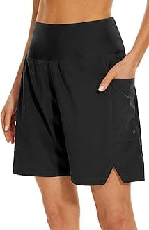 JENEARY Women's 7" Swim Board Shorts High Waisted Tummy Control Quick Dry Bermuda Swimming Long Bottoms