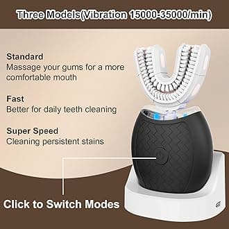 Electric U Shaped Toothbrush for Adult,Ultrasonic Tooth Brush has 23760 Nylon Bristles,360 Degree Automatic Cleaning and 3 Modes Standard, Fast, Ultra Fast(Black)