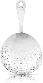 Viski Julep Stainless Steel Cocktail Strainer, Bar Tools, Drinks Spoon for Bartenders and Mixologists, Home or Commercial Use, Professional Metal Barware, Silver