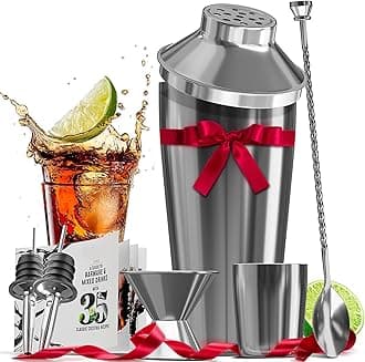 Bar Set Cocktail Shaker Set Bartender Kit, 8 Piece Silver Cocktail Set, Mixology Bartender Kit, Steel Drink Shakers Cocktail Kit, Bar Accessories: 24oz Martini Shaker, Muddler, Cocktail Book and More