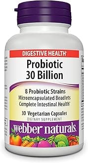High Potency 30 Billion CFU Probiotics, for Men, Women, and Adults, Shelf Stable (no Refrigeration Required), 8 Probiotic Strains, 30 Vegetarian Capsules, for Digestive Health