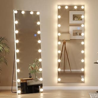 Vlsrka 61" x 20" Full Body Mirror with Lights, Hollywood led Mirror Full Length with 20 Light Bulbs, Free Standing, Light up Wall Mirror for Dressing, Dimming & 3 Color Lighting (White)