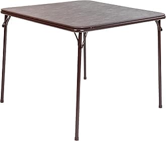 Madelyn 33.5" Square Folding Multipurpose Card Table with Padded Vinyl Top, Portable Folding Game Table for 4 Players, Brown