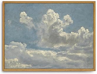RoslynityFramed Canvas Wall Art Vintage Print Oil Paintings Cloud Study Landscape Nature Farmhouse Aesthetic Antique Retro Artwork for Home Living Room Bathroom Bedroom Wall Decor (12"x16")