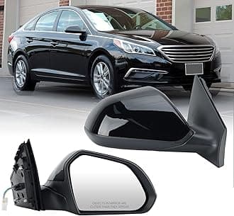 Right Passenger Side Mirror Compatible with Hyundai Sonata 2015 2016 2017 2018 2019 Power Glass Manual Folding Heated 5 Pins Replace HY1321203 | 87620-C2000 (Black)