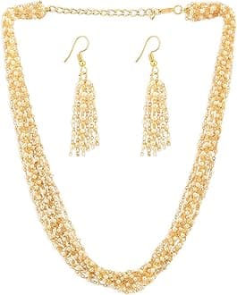 ZAVERI PEARLSGold Tone Ethnic Multistrand Pearls Necklace & Earring Set For Women-ZPFK12744