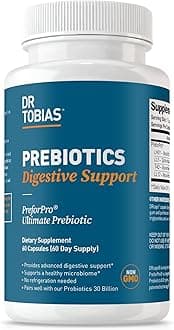 Dr. Tobias Prebiotics Digestive Support, Advanced Prebiotic Supplement for Gut Health, Immune Function & Boost for Probiotics for Women & Men, Vegan, Non-GMO, 60 Capsules, 60 Servings