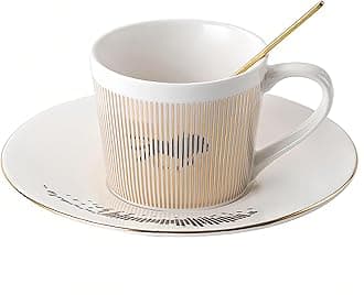 Coffee Cup and Saucer Sets 8.45oz Unique Dynamic Mirage Reflection Tea Cup Luxury Porcelain Mirror Ceramic Mug Gifts for Cappuccino Espresso 250ml Lion