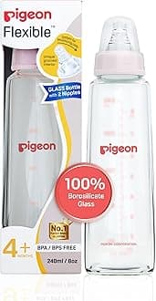 PIGEON Glass Feeding Bottle 200ML (Pink) with ADD M