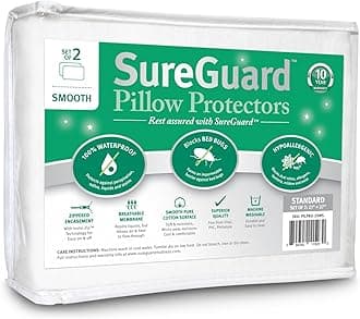SureGuard Mattress Protectors Set of 2 Standard Size Pillow - 100% Waterproof, Bed Bug Proof, Hypoallergenic - Premium Zippered Cotton Covers - Smooth