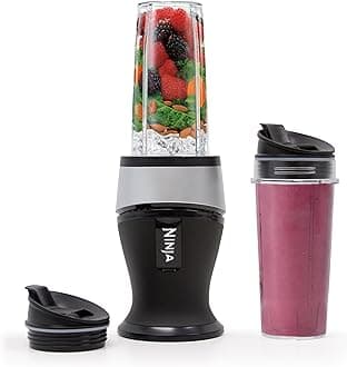 Ninja Fit Compact Personal Blender, Portable Blender for-Smoothies, Shakes, Food Prep, and Frozen Blending, 700-Watt Base, (2) 16-oz. Cups and Spout Lids, Black QB3001SS