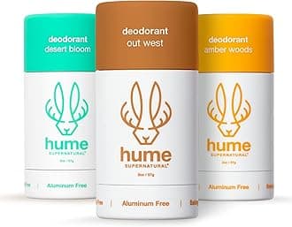 HUME SUPERNATURAL Aluminium Free Roll On Deodorant for Women and Men - Probiotic and Plant Based - Absorbs Long Lasting Moisture - Clean and Effective - Desert Bloom, Out West & Amber Woo