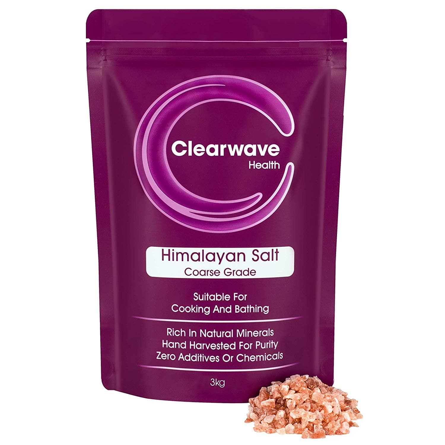 Himalayan Salt Coarse Grade 3kg - Zero Additives, Suitable for Cooking and Detoxification, Vegan and Vegetarian by Clearwave Health