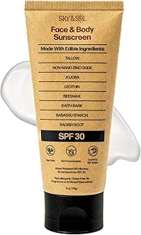 Natural Mineral Sunscreen SPF 30 3OZ: Natural Grains and Zinc Oxide Safe for Reefs Waterproof Unscented Grease Free Formula for Face and Body
