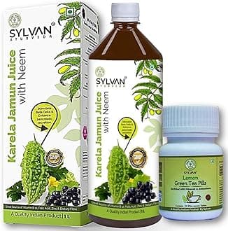 Sylvan Karela Jamun Juice 1L & Green Tea 30 Pills COMBO PACK I Effective in Blood Purification & Weight Management I Saver Pack