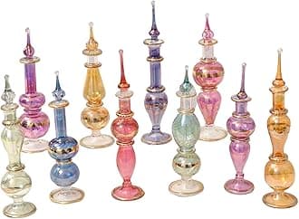 Egyptian perfume bottles, Perfume making kit, Decorative perfume bottles, Set of 10 Decorative Vials, Each 4" High (12cm), Assorted Colors