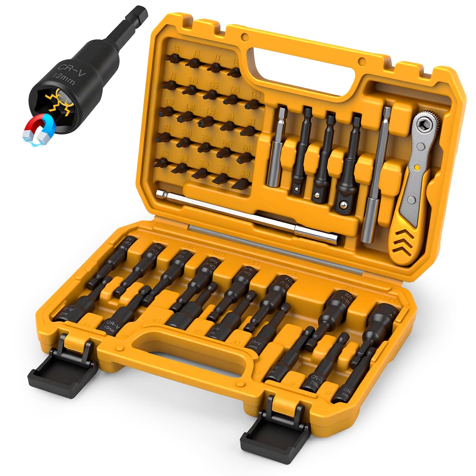 ELEAD 47-Piece Magnetic Nut Driver & Screwdriver Bit Set - Strong Magnetic Nut Drivers for Impact Drill, Power Nuts Driver, Mini Ratcheting Wrench, Drill Bits Extension & Socket Adapter