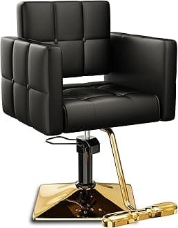 Baasha High-end Salon Chair, Gold & Black, Faux Leather, 360° Swivel, 330 lbs Weight Capacity, Memory Foam Cushion, Arm Rest, Ergonomic, Adjustable Height, Foot Rest, PU Leather