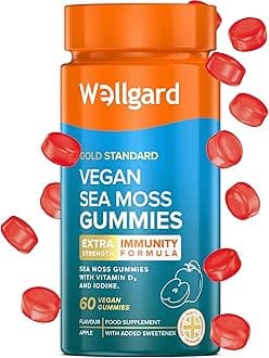 Wellgard Vegan Sea Moss Gummies, Formulated for Immunity with Iodine, Vitamin D3, Vitamin C, 60 Gummies