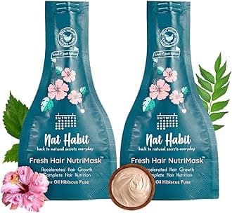 Nat Habit Five Oil Hibiscus NutriMask-Hair Mask For Hair Growth, Conditioning, Smoothening, Dry & Frizzy Hair Enriched with Hibiscus Flowers, Hibiscus, Neem, Curry Leaves (Pack of 2 x 40gm)