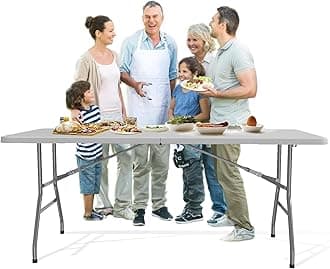 6FT Folding Table, Heavy Duty 440LBS Capacity Portable Plastic Picnic Table, Foldable Dining Tables with Carrying Handle for Party, Wedding, Camping, Events, Indoor or Outdoor Use, White