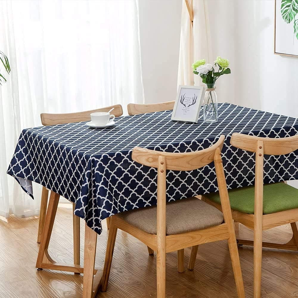 Lamberia Tablecloth Waterproof Spillproof Polyester Fabric Table Cover for Kitchen Dinning Tabletop Decoration (Blue Moroccan, 60"x102")