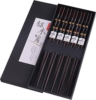 GLAMFIELDS 5 Pairs Chopsticks Wooden, Reusable Chop sticks , Non-slip Japanese Style gift set