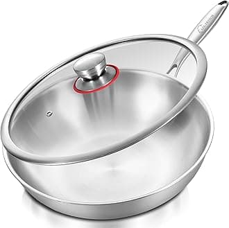 Tri-Ply 13 Inch Stainless Steel Wok Pan with Lid, Stir-Frying Pan,Induction Wok,Dishwasher and Oven Safe,Heavy Duty and Detachable handle.