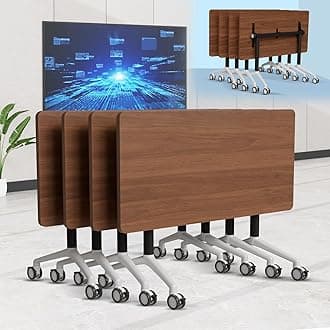 6-8 Person Conference Table Folding Conference Table for Office,Training, Seminar,Schools Modern Wood Conference Meeting Room Table Large Rectangular Conference Room Tables (6, Walnut 2, 47in)