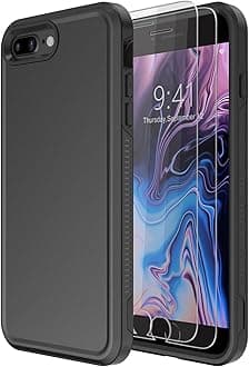 Diverbox Case for iPhone 8 Plus & 7 Plus - Tempered Glass Screen Protector, Shockproof & Dropproof Heavy Duty Protection (Black)