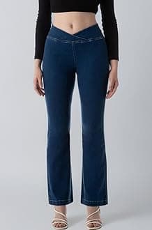 Women's Flared Pull-on Jeans - Mid-Rise| Enzyme Wash | Slant Waistband | Jeans for Women (Available in Plus Sizes)