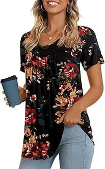 LONGYUAN Womens Tunic Tops 2025 Short Sleeve Shirts Summer Casual Tee Comfy Blouses S-4XL