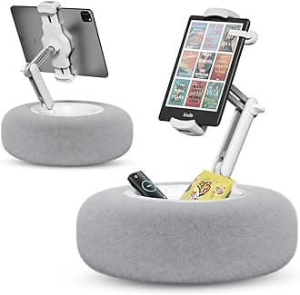 Tablet Pillow Stand for Reading, Adjustable Tablet Pillow Stand for Lap with Detachable Bowl, Fits 4.7"-13" Kindle/Phones/Tablets, Watch Videos, Stream Media, Gray