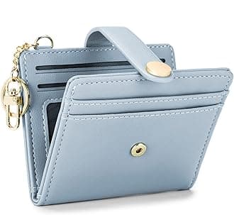 POIUGOYASlim Wallet for Women,RFID Blocking Bifold Credit Card Holder with Zipper Coin Pocket,ID Window,Keychain, 2A-PU Leather-Light Blue, classic, Classic