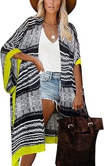 Moss RoseWomen's Beach Cover up Swimsuit Kimono Cardigan with Bohemian Floral Print