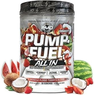 PMD Sports Pump Fuel ALL IN Insanity, Ultimate Pre Workout Powder & Muscle Pump, Maximum Strength Energy, Focus, Endurance & Recovery, Creatine & Beta Alanine - Muscle Flood Tiger’s Blood, 20 Servings