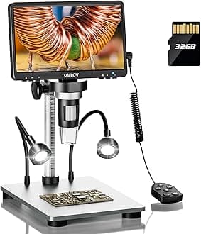 Microware 7" LCD Digital Microscope Magnification, 1080P Video Microscope with Metal Stand, 12MP Ultra-Precise Focusing, PC View, Windows/Mac OS Compatible, 8 Adjustable Lights (with 32GB Card)