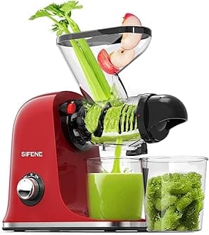 SiFENE Cold Press Juicer Machine, Slow Masticating Juicer, Vegetable and Fruit Juice Extractor Maker Squeezer, Easy to Clean, Non-BPA, Red