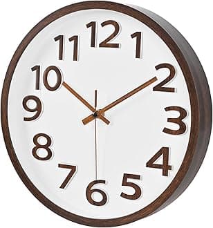 Crosstime Wood Grain Wall Clock 12 Inch Silent Non-Ticking Modern Wall Clocks Battery Operated for Living Room Kitchen Bedroom Office Home Decor